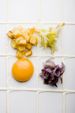 Deconstructed potato omelet.