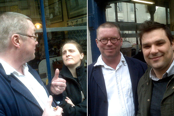 Left, April Bloomfield and Fergus Henderson; Right, Fergus with Nate Smith.