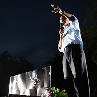 Obama makes a rare speech in New York, at Washington Square Park in September 2007.