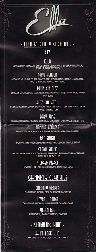 ella cocktail menu