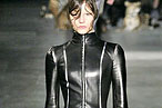 A leather mini at Alexander McQueen.