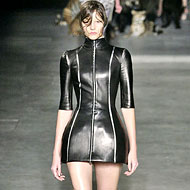 A leather mini at Alexander McQueen.