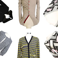 Snuggly! Clockwise from top left, Hoodie by Converse by John Varvatos, Trail Blaze Cardigan by Dorothy Lee, Konin Sweater by Diane Von Furstenberg, Kenny Cardigan by DKNY Jeans, Sweater Coat by Express