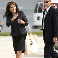 Sarah Palin with her moose tote.