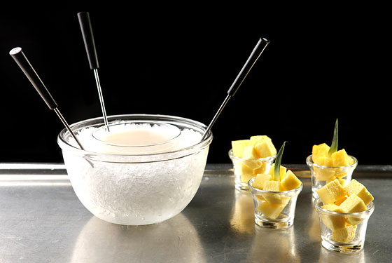 Keep your bread out of the piña-colada fondue.