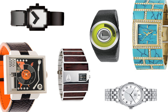 Clockwise from bottom left, Tokidoki, & Design, S+arck With Fossil, Michael Kors, ESQ Swiss, and Nixon.