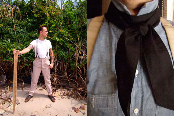 Mark models the Kill Devil Hill pants, $155; the cravat, $25.