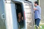 Gerard Butler Keeps Stuffing Jennifer Aniston Into the Backs of Cars