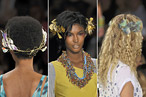 Diane Von Furstenberg Wraps Heads in Wreaths of Gold, Green, and Blue Leaves