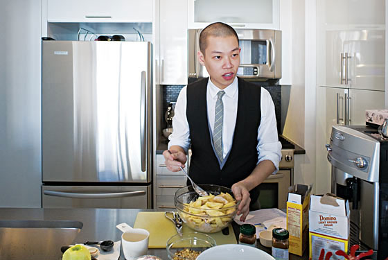Jason Wu practices making a pie in anticipation of his lesson with François Payard.