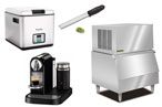 Clockwise from left, SousVide Supreme, Microplane grater, Kold Draft ice machine, and a Nespresso machine.