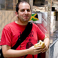 Zach Brooks, alongside an old-school vendor.