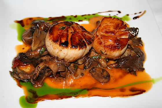 Damien DiPaola's scores with seared scallops with a spicy grapefruit glaze.