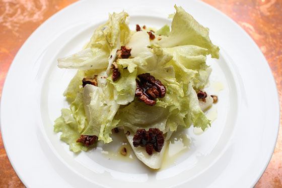 Pear salad with mountain Gorgonzola and escarole, the Breslin.