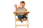 High Chair Meets White Tablecloth