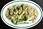 Farro, spring vegetables, herbs.