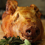 Suckling pig at Peter Hoffman's Back Forty.
