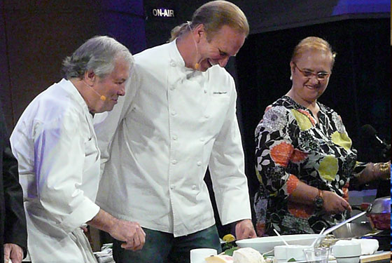From left, Jacques Pepin, Michel Nischan, and Lidia Bastianich.