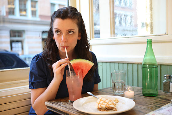 Benincasa sips some watermelon lemonade at Bubby's.