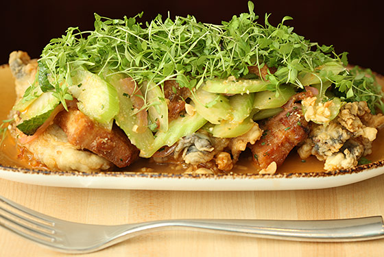 Kin Shop's fried pork and crispy oyster salad.