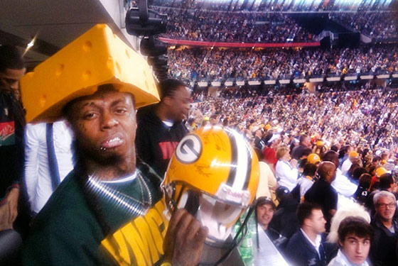 Lil Wayne Wore a Cheesehead at the Super Bowl - 560 x 375 jpeg 83kB