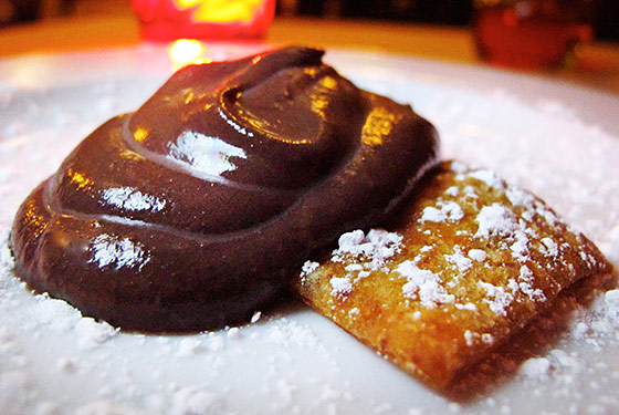 The sanguinaccio and chiacchiere at Ornella Trattoria.