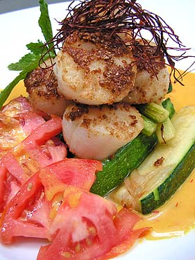 
Kekapis: spice-crusted scallops with saffron coconut sauce