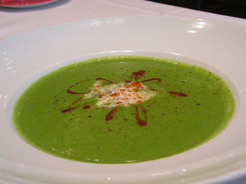 
Green Pea and Green Chile Soup with Mint-Cumin Crema
