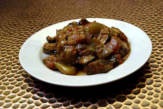 
The Moussaka for $10.50 has deep-fried eggplant, tomatoes, onions, green peppers and ground meat. 
