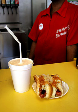 
The popular Recession Special: Two franks and a 14 oz. drink. 